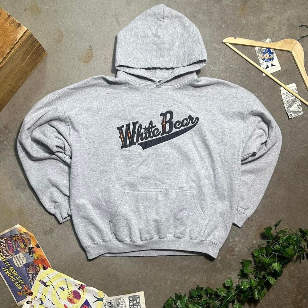 Vintage Y2K White Bear Basice Essentials Hoodie Mens XL Gray Black Sweatshirt